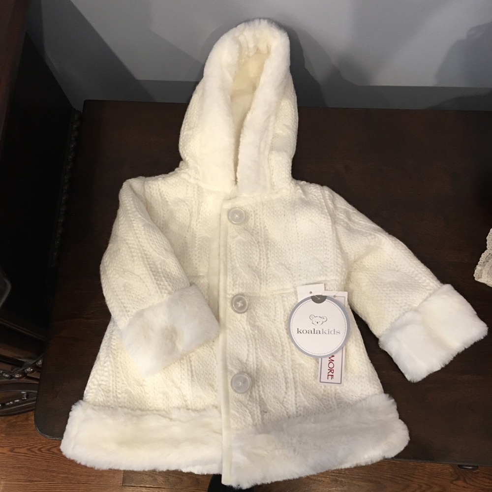 BNWT ivory cable knit faux fur sweater coat